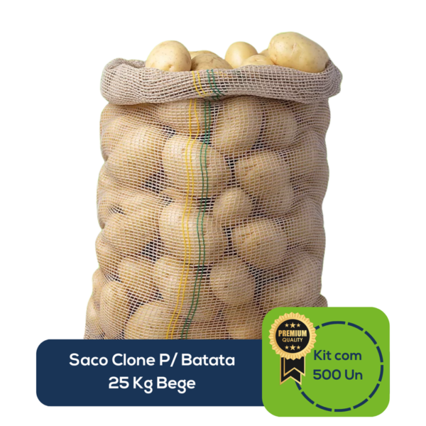 Kit Com 500 Un Saco Clone P/ Batata 25 Kg Bege