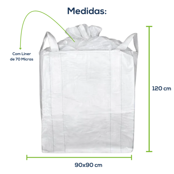 Big Bag Novo Saia Superior Fundo Reto Com Liner Sem Trava 90x90x120cm 160G Sem Impressão - Image 2