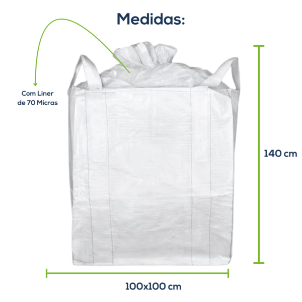 Big Bag Novo Saia Superior Fundo Reto Com Liner Sem Trava 100x100x140cm 160G Sem Impressão - Image 2