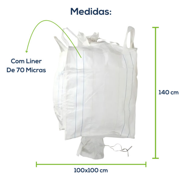 Big Bag Novo Saia Superior Válvula Inferior Com Liner Sem Trava 100x100x140cm 160G Sem Impressão - Image 2