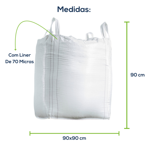 Big Bag Novo Válvula Superior Fundo Reto Com Liner Sem Trava 90x90x90cm 160G Sem Impressão - Image 2