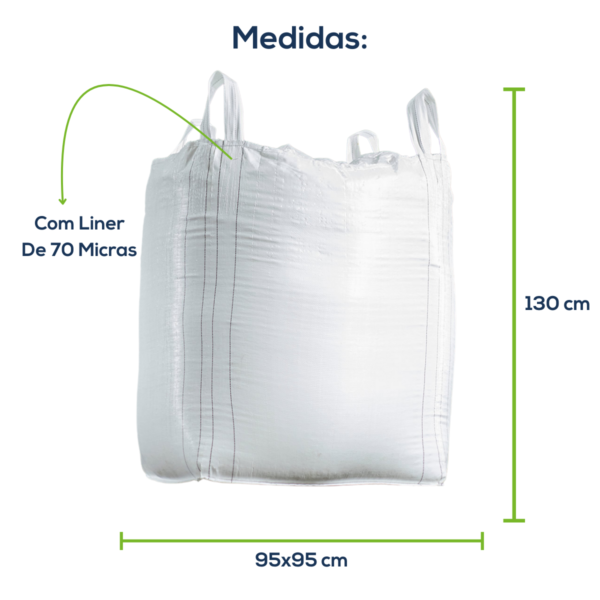 Big Bag Novo Válvula Superior Fundo Reto Com Liner Sem Trava 95x95x130cm 160G Sem Impressão - Image 2