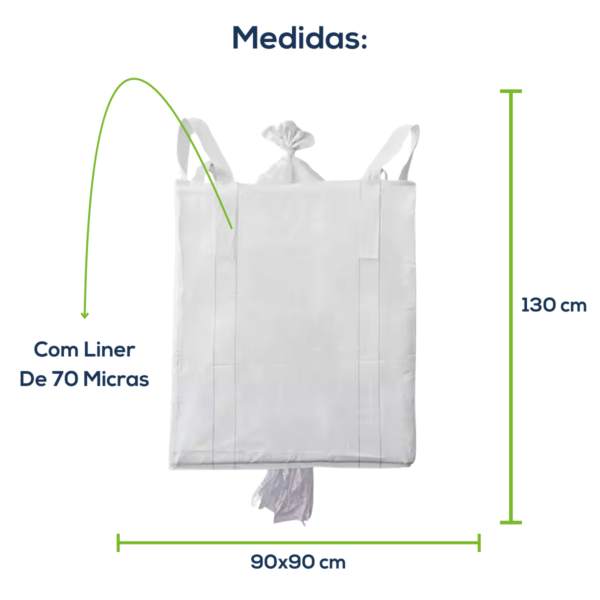Big Bag Novo Válvula Superior Válvula Inferior Com Liner Sem Trava 90x90x130cm 160G Sem Impressão - Image 2