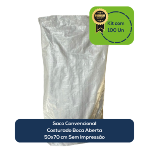 Kit Com 100 Un Saco Convencional Costurado Boca Aberta Branco 50x70cm Sem Impressão