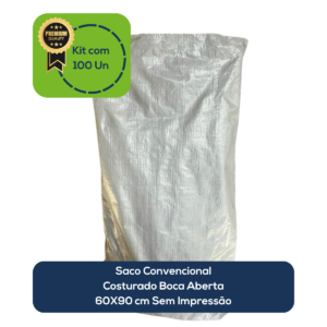 Kit Com 100 Un Saco Convencional Costurado Boca Aberta Branco 60x90cm Sem Impressão