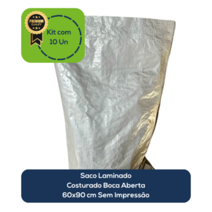Kit Com 10 Un Saco Laminado Costurado Boca Aberta Branco 60x90cm Sem Impressão